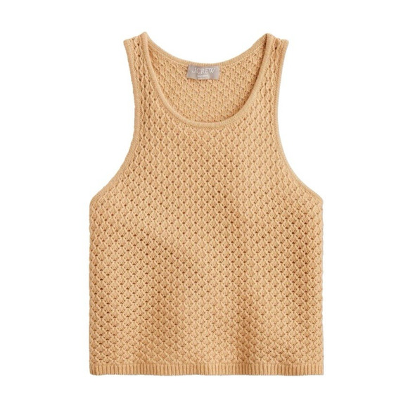 J. Crew Tops - J.Crew Cashmere Pointelle Tank Top Sweater Womens M Khaki Cropped Quiet Luxury